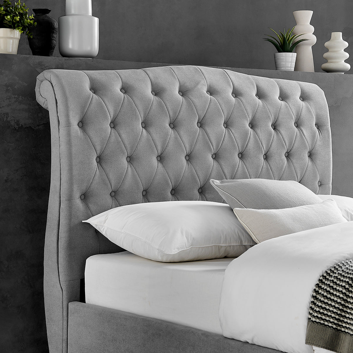 Rosa Storage Bed Frame (LB61) - Light Grey Fabric - Multiple Sizes