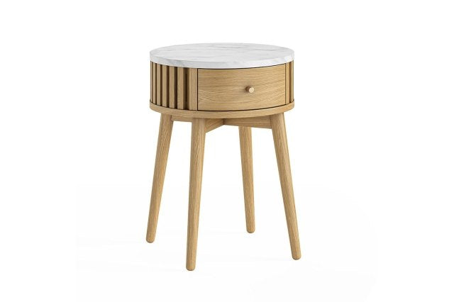 Soho Round Side Table - Natural w/ Marble Top