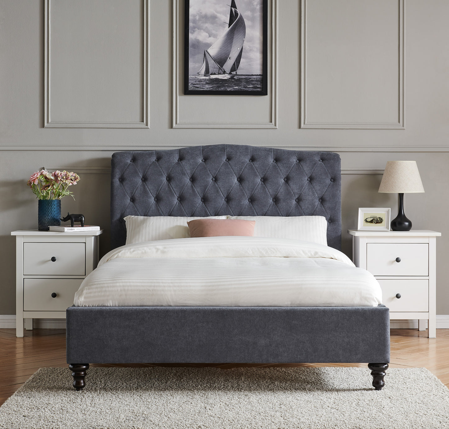 Rosa Bed Frame - Dark Grey Fabric - Multiple Sizes