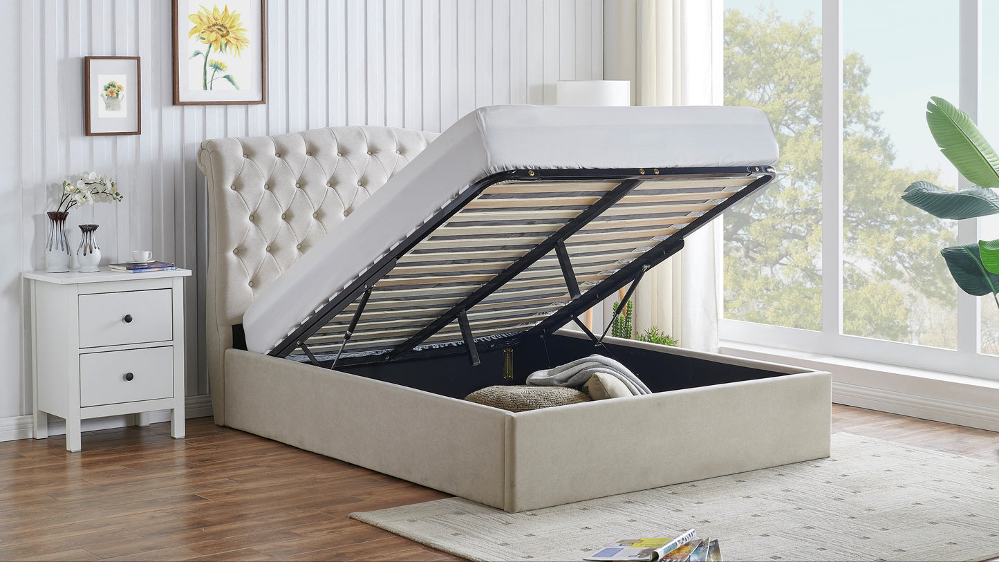 Rosa Storage Bed Frame (LB61) - Natural Fabric - Multiple Sizes