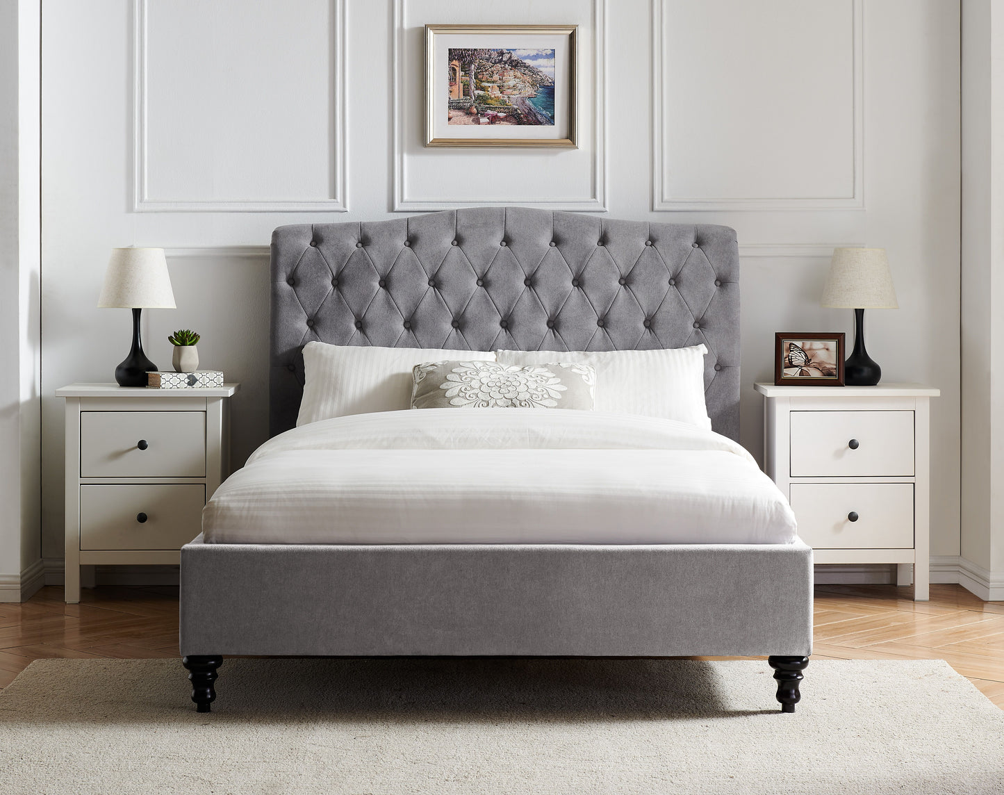 Rosa Bed Frame - Light Grey Fabric - Multiple Sizes