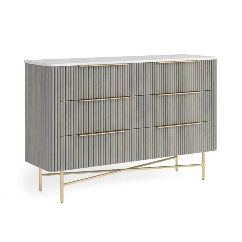 Isabella 6 Drawer Chest - Grey w/ Marble Top