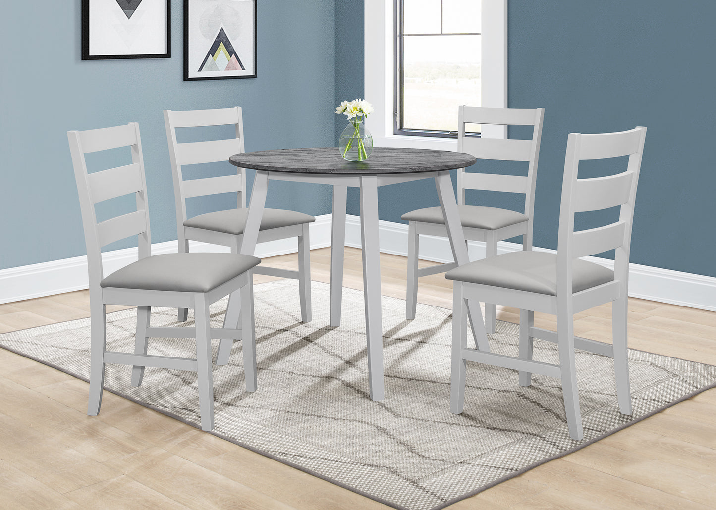 Alicante 4' Round Dining Set - Marble Effect Grey