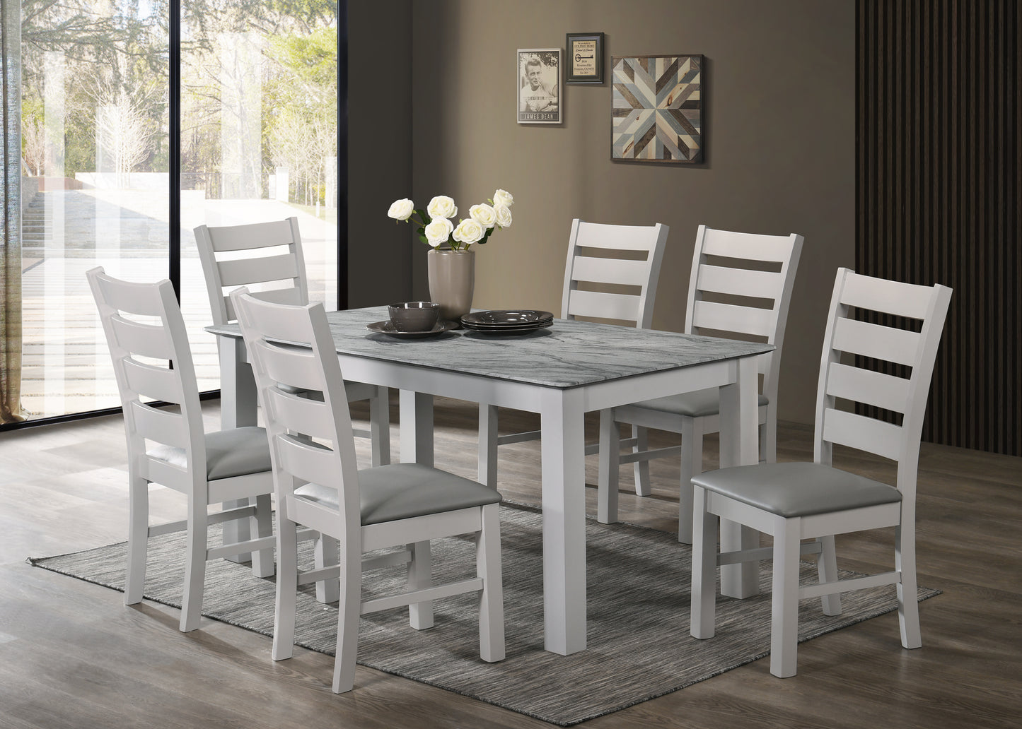 Alicante 5' Dining Set - Marble Effect Grey