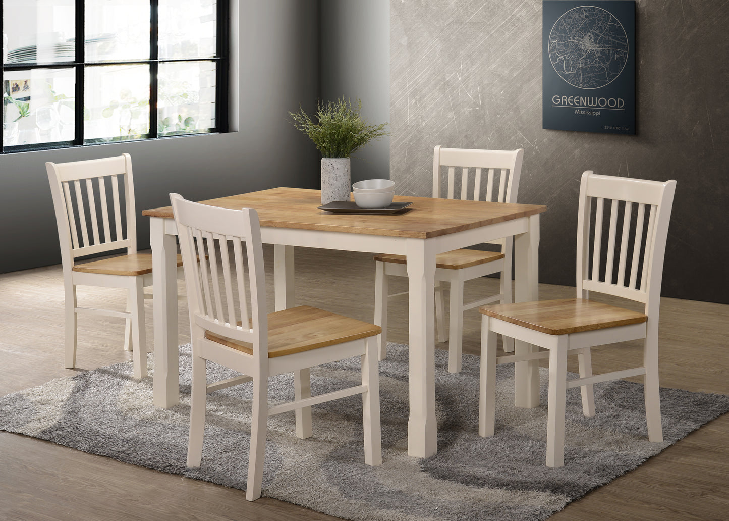 Bolton 4' Dining Set - Cream & Oak