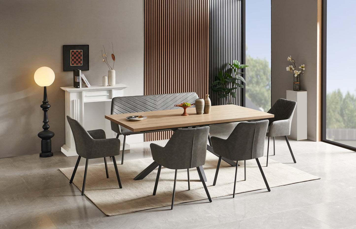Chrissie 5' Bench Dining Set - Oak & Dark Grey