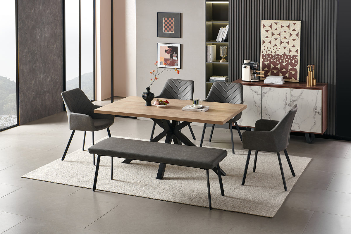 Chrissie 5' Flat Bench Set - Oak & Dark Grey