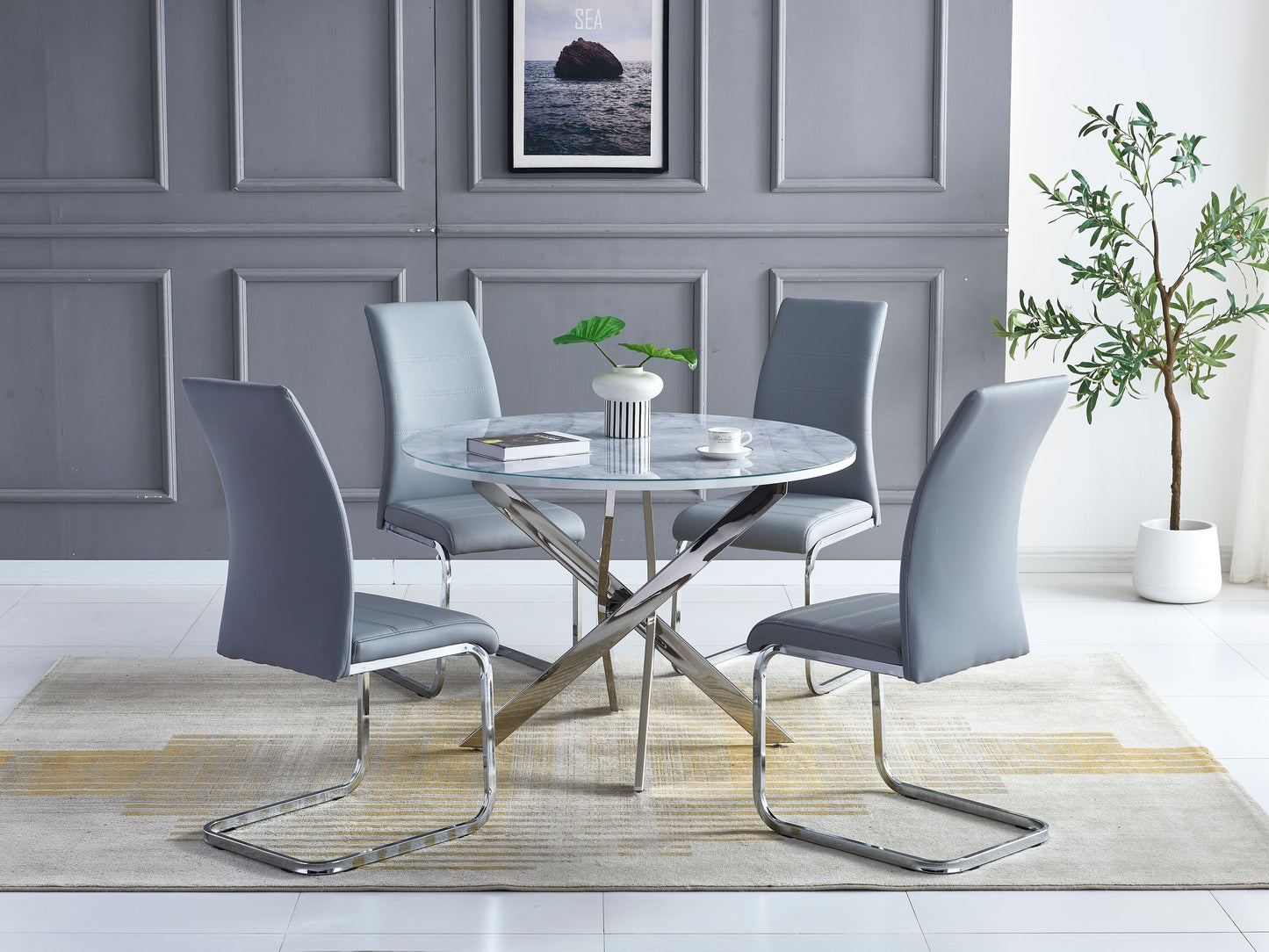 Marissa 4' Dining Set - Grey/White