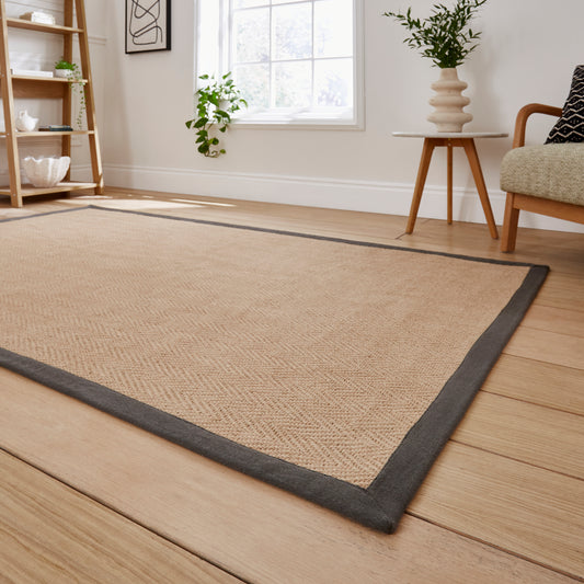 Portland Jute Rug - Beige w/ Charcoal Border