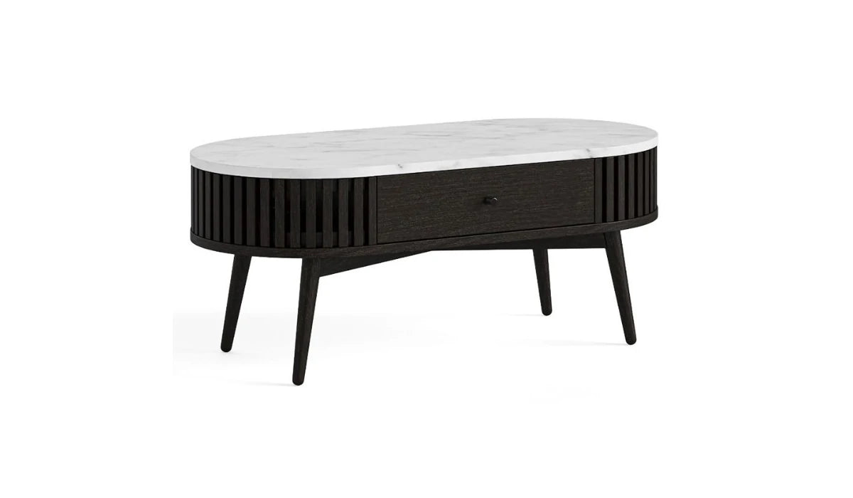 Soho Oval Coffee Table - Black w/ Marble Top