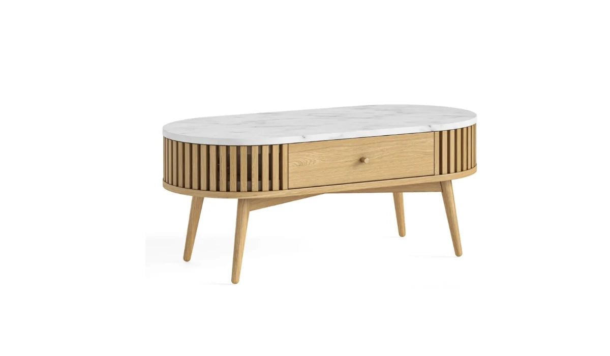 Soho Oval Coffee Table - Natural w/ Marble Top