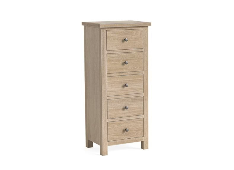 Modern Country 5 Drawer Tallboy Chest - Oak