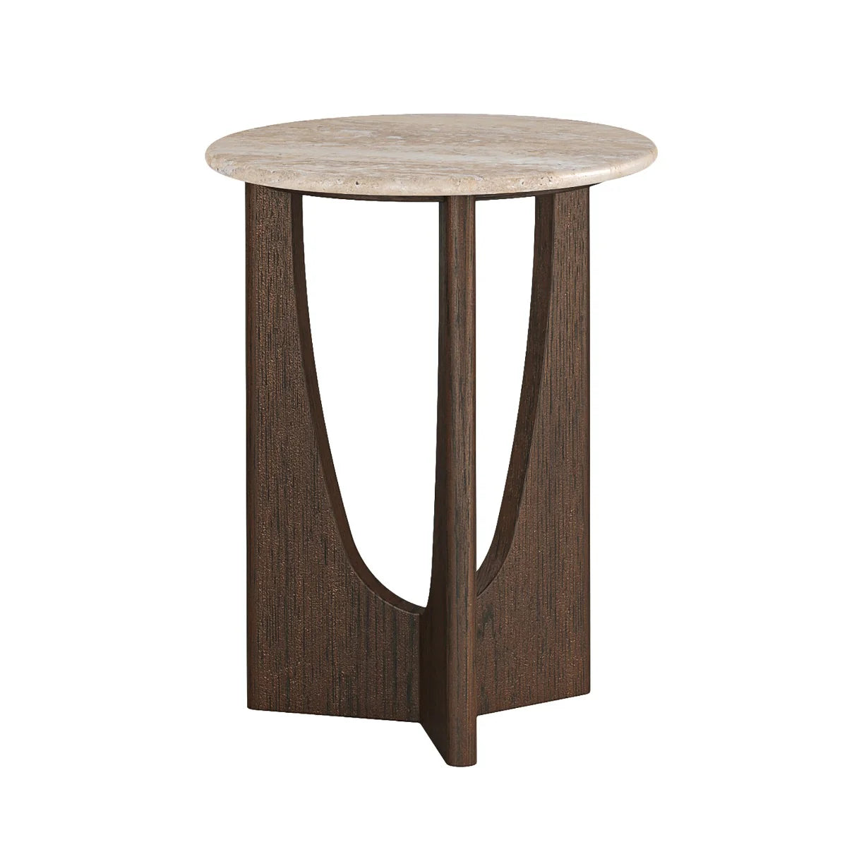 California Round Side Table - Dark Oak w/ Travertine Top