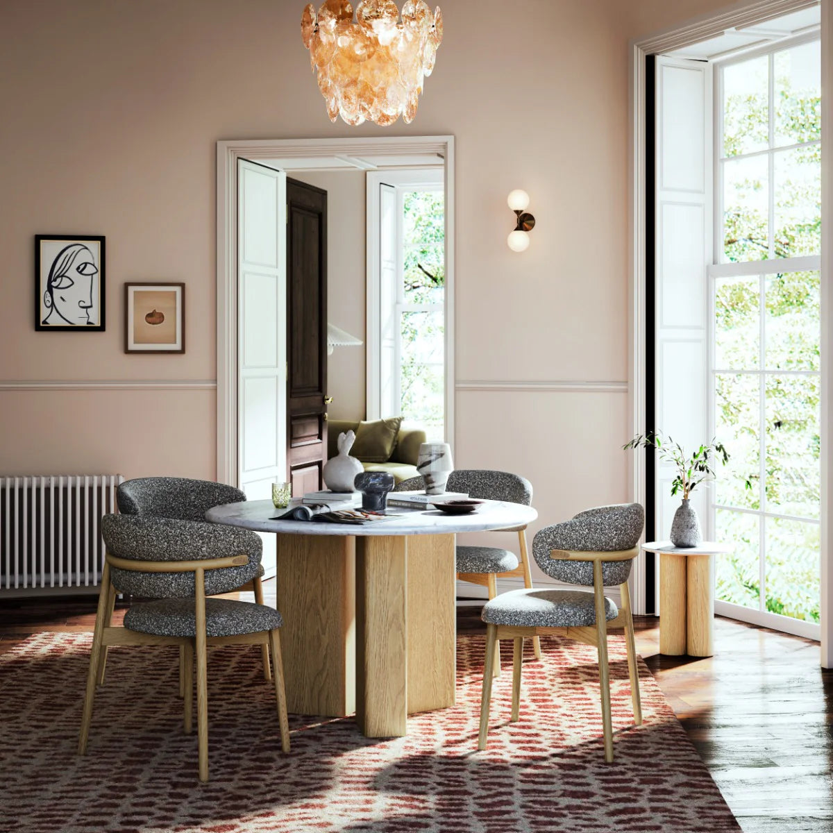Phoenix Round Dining Table - Oak w/ Marble Top