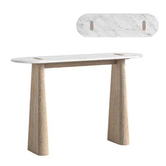 Portobello Console Table - Natural Oak w/ Travertine Top