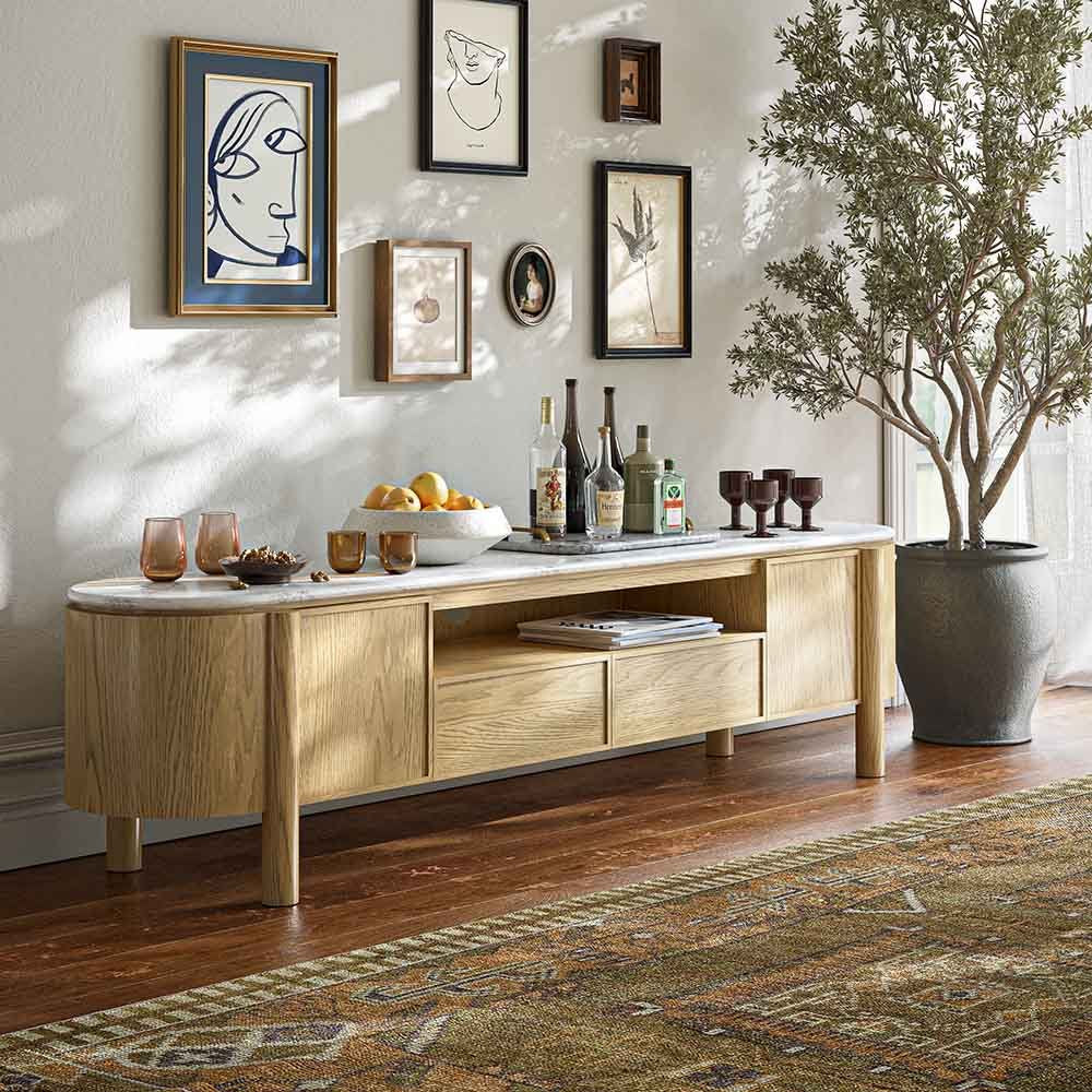 Phoenix TV Unit- Oak w/ Marble Top - Multiple Sizes