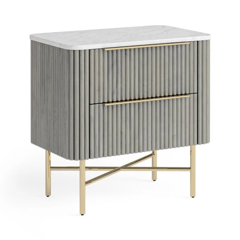 Isabella Bedside Locker - Grey w/ Marble Top