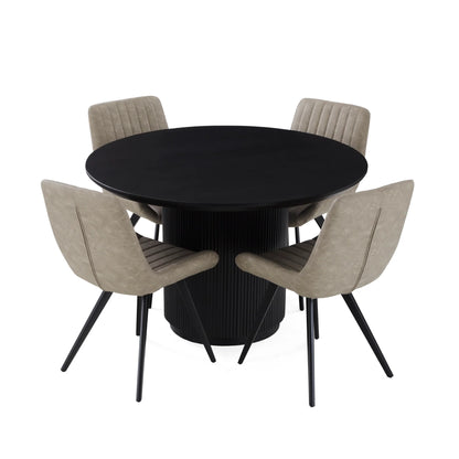 Lucas Round Dining Table - Black w/ Wood Top
