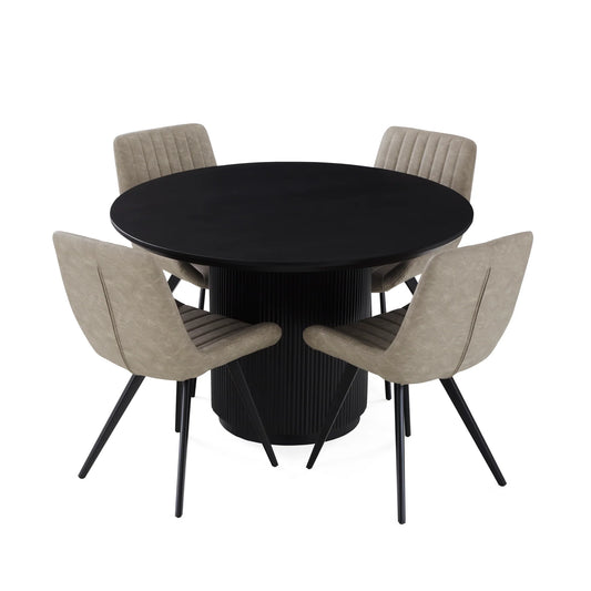 Lucas Round Dining Table - Black w/ Wood Top