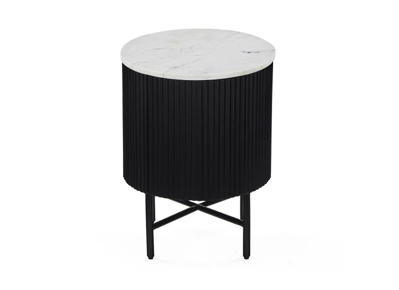 Lucas Cupboard Side Table - Black w/ Marble Top