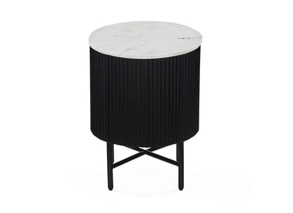 Lucas Cupboard Side Table - Black w/ Marble Top