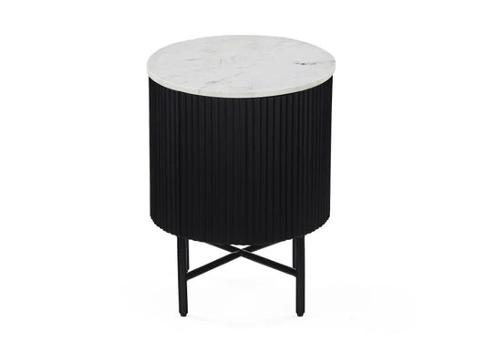 Lucas Cupboard Side Table - Black w/ Marble Top