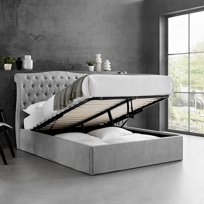 Rosa Storage Bed Frame (LB61) - Light Grey Fabric - Multiple Sizes