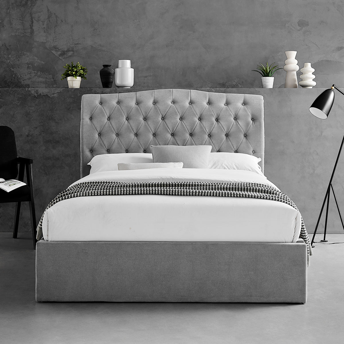 Rosa Storage Bed Frame (LB61) - Light Grey Fabric - Multiple Sizes