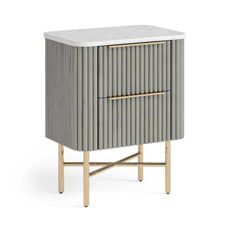 Isabella Narrow Bedside Locker - Grey with Marble Top