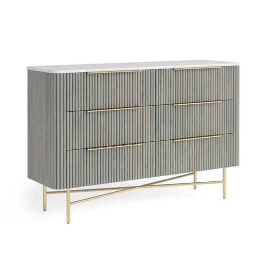 Isabella 6 Drawer Chest - Grey w/ Marble Top