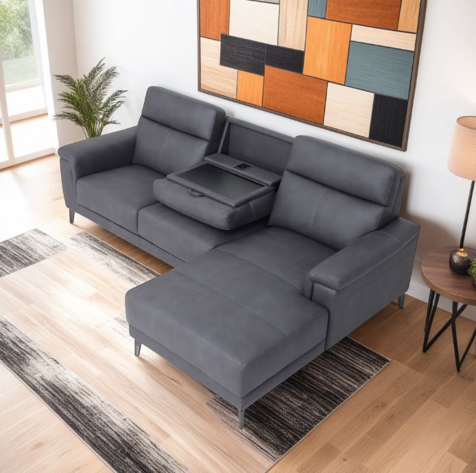 Anthony Sectional - Graphite RHF Chaise w/ Drop-Down Tray
