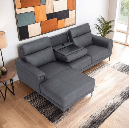 Anthony Sectional - Graphite RHF Chaise w/ Drop-Down Tray