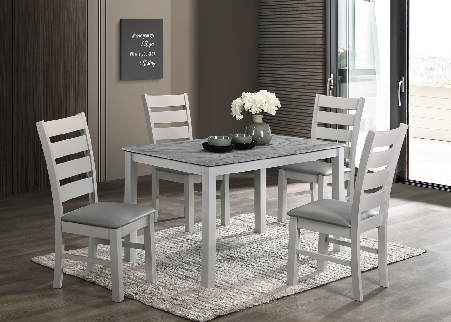 Alicante 4' Dining Set - Marble Effect Grey
