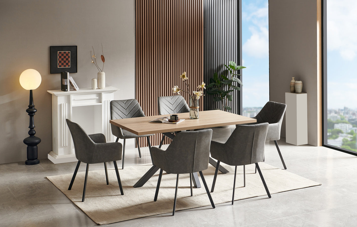 Chrissie 6' Dining Set - Oak & Dark Grey