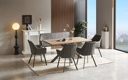 Chrissie 5' Bench Dining Set - Oak & Dark Grey