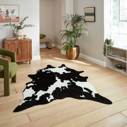 Faux Fur Rug - Cow Print Black/White