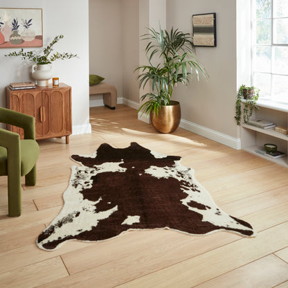 Faux Fur Rug - Cow Print Brown/White