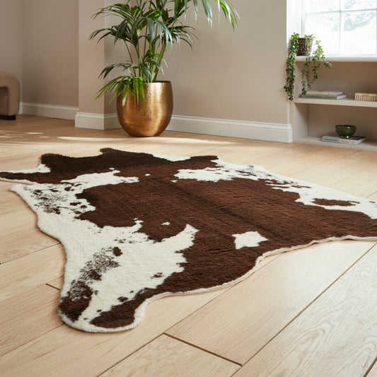 Faux Fur Rug - Cow Print Brown/White