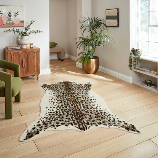 Faux Fur Rug - Leopard Print Brown/White