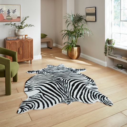 Faux Fur Rug - Zebra Print Black/White
