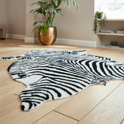 Faux Fur Rug - Zebra Print Black/White