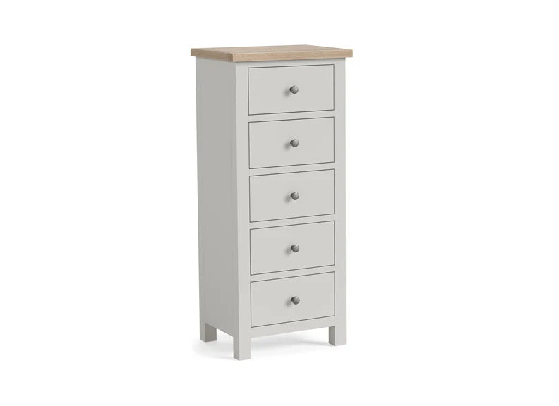 Modern Country 5 Drawer Tallboy Chest - Stone Grey