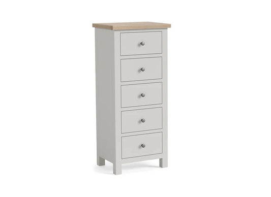 Modern Country 5 Drawer Tallboy Chest - Stone Grey
