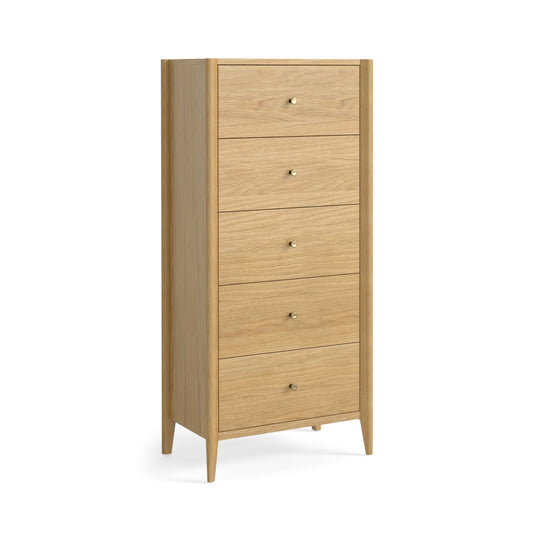 Paris 5 Drawer Tallboy - Natural Oak
