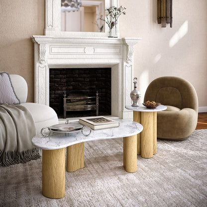 Phoenix Tear Drop Coffee Table - Oak w/ Marble Top
