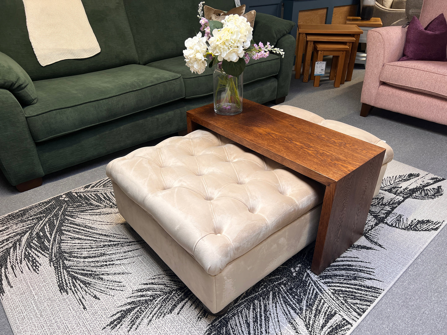 Large Cream Chesterfield Footstool - Irish Made - Floor Model
