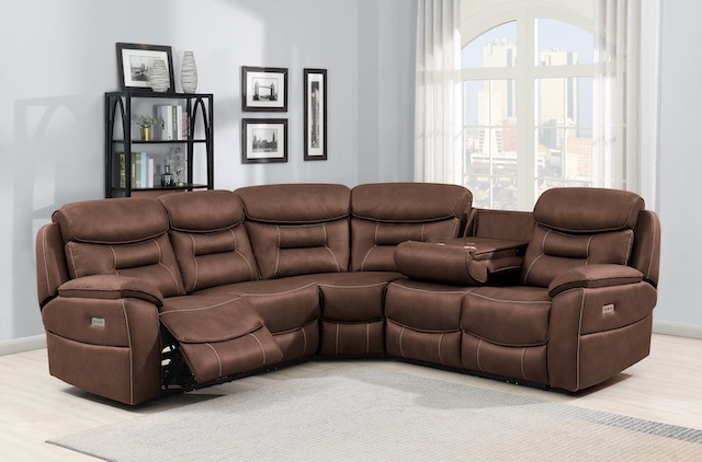 Leroy Corner Sofa - Chestnut w/ Drop-Down Tray AC