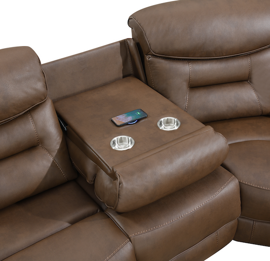 Leroy Corner Sofa - Chestnut w/ Drop-Down Tray AC