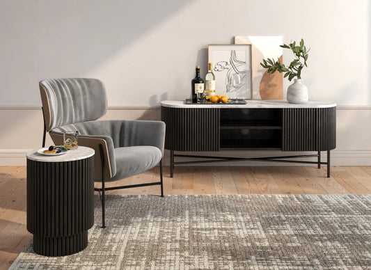 Lucas Side Table - Black w/ Marble Top