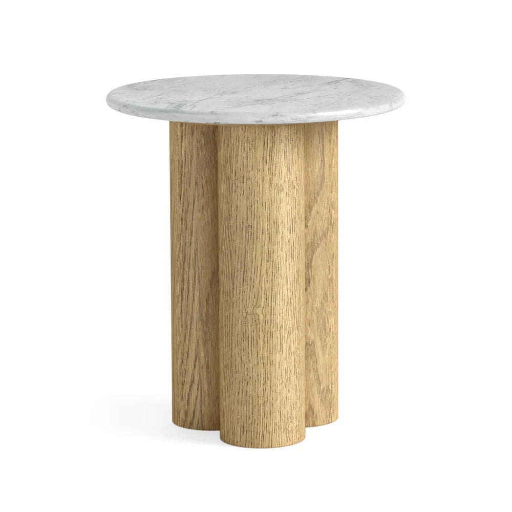 Phoenix 3 Column Side Table - Oak w/ Marble Top